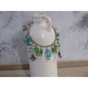 Handmade Mermaidcore Charm Bracelet - Seafoam & Teal Nautical Jewelry